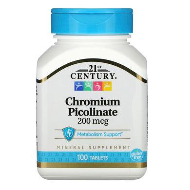 Хром пиколинат, Chromium Picolinate, 21st Century, 200 мкг, 100 таблеток - фото