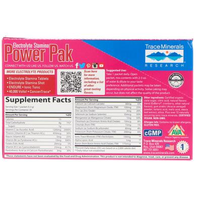 Электролиты Stamina Power Pak, клюква, 1200 мг, 30 пакетов по 5, Trace Minerals Research, 3 г - фото