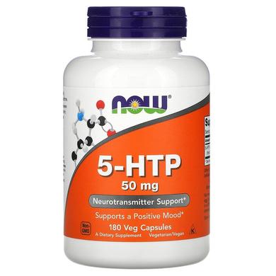 5-HTP, 5- гідрокси L- триптофан, Now Foods, 50 мг, 180 капсул - фото