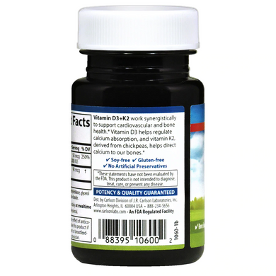 Витамин Д3 и К2, Vitamin D3 + K2, Carlson Labs, 30 капсул - фото