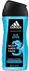 Гель для душа, Ice Dive, 3 in 1 Body, Hair and Face, Аdidas, 250 мл - фото