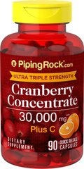 Экстракт клюквы + витамин с, Piping Rock, 30 000 мг, 90 капсул - фото