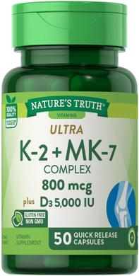 Вітамін K2 в формі MK7 + D3, Nature's Truth, 50 капсул - фото