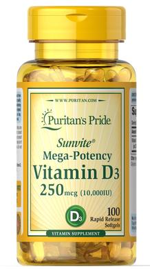 Витамин Д3, Vitamin D3, Puritan's Pride, 10,000 МЕ, 100 капсул - фото