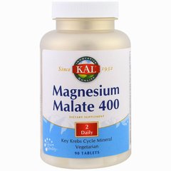 Магний малат, Magnesium Malate, Kal, 400 мг, 90 таблеток - фото