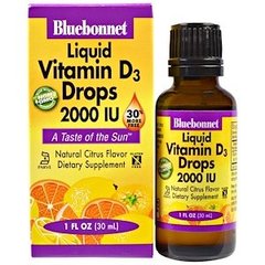 Вітамін Д3 рідкий, цитрусовий смак, Liquid Vitamin D3, Bluebonnet Nutrition, 2000 МО, 30 мл - фото
