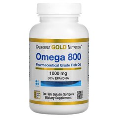 Омега 800, Рыбий жир фармацевтического качества, 1000 мг, California Gold Nutrition, 90 желатиновых капсул - фото