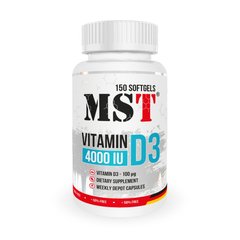 Вітамін D3, Vitamins D3, MST, 4000 IU, 150 капсул - фото