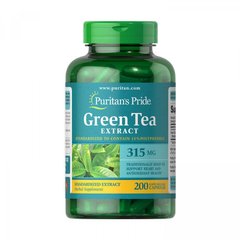 Зеленый чай, Green Tea, Puritan's Pride, стандартизированный экстракт, 315 мг, 200 капсул - фото