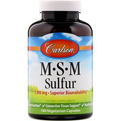 Метилсульфонілметан МСМ, MSM Sulfur, Carlson Labs, 1000 мг, 180 капсул - фото