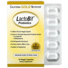 Пробиотики, LactoBif Probiotics, California Gold Nutrition, 5 млд, 10 капсул - фото