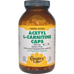 Ацетил карнитин, Acetyl L-Carnitine, Country Life, 500 мг, 240 капсул - фото