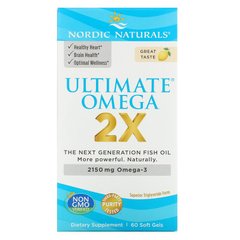 Омега-2-х, Ultimate Omega 2X, Nordic Naturals, вкус лимона, 60 гелевых капсул - фото