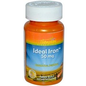 Залізо, Ideal Iron, Thompson, 50 мг, 60 таблеток - фото
