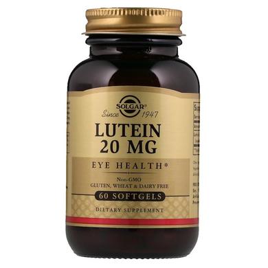 Лютеин, Lutein, Solgar, 20 мг, 60 капсул - фото