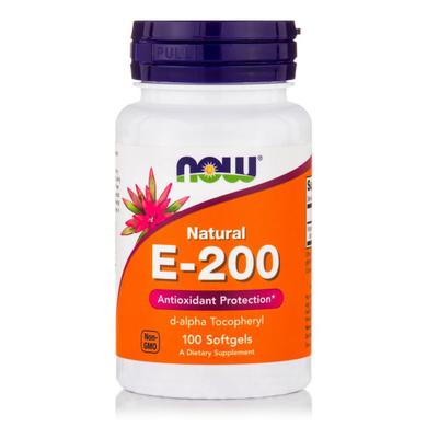 Вітамін Е, Е-200, Now Foods, 100 желатинових капсул - фото