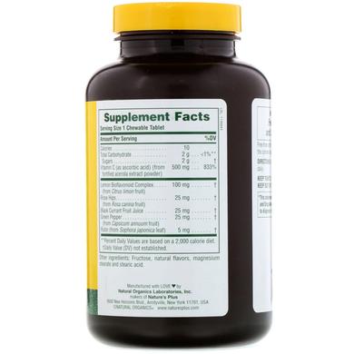 Витамин С жевательный (ацерола-с), Chewable Acerola-C, Nature's Plus, с биофлавоноидами, 500 мг, 90 таблеток - фото