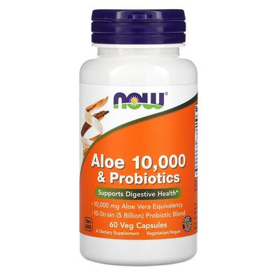 Алоэ вера 10000 и пробиотики, Aloe & Probiotics, Now Foods, 60 капсул - фото