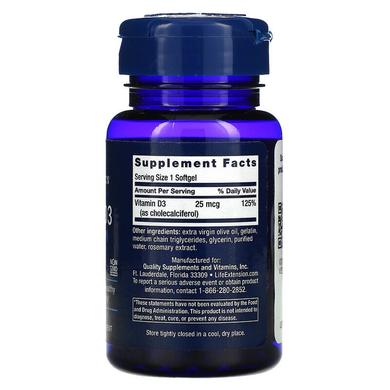 Витамин Д-3, Vitamin D3, Life Extension, 1000 МЕ, 90 гелевых капсул - фото