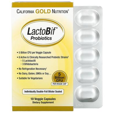 Пробіотики, LactoBif Probiotics, California Gold Nutrition, 5 млд, 10 капсул - фото