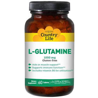 Глютамін, L-Glutamine, Country Life, 1000 мг, 60 таблеток - фото