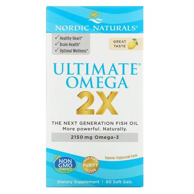 Омега-2-х, Ultimate Omega 2X, Nordic Naturals, вкус лимона, 60 гелевых капсул - фото