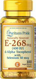 Витамин Е с селеном, Vitamin E, Puritan's Pride, 400 МЕ, натуральный, 100 гелевых капсул, фото