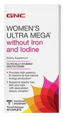 Вітаміни і мінерали для жінок, Women's Ultra Mega without iron, Gnc, 180 капсул - фото