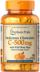Вітамін С з шипшиною, Vitamin C, Puritan's Pride, смак апельсина, 500 мг, 90 жувальних таблеток - фото