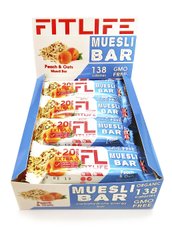 Упаковка батончиків, Muesli Bar, FitLife, смак персик і вівсяні пластівці, 12 шт х 60 г - фото