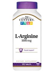 Аргинин, L-Arginine, 21st Century, 1000 мг, 100 таблеток - фото