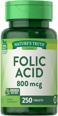 Фолієва кислота, Folic Acid, Nature's Truth 800 мкг, 250 таблеток - фото