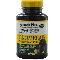 Бромелайн, Bromelain, Nature's Plus, максимально эффективный, 1500 мг, 60 таблеток - фото