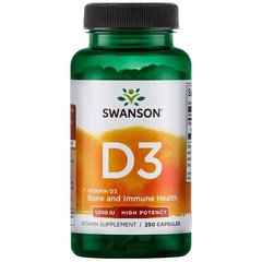Вітамін D3 - висока ефективність, Vitamin D3 - High Potency, Swanson, 1000 МО, 250 капсул - фото