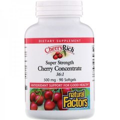 Экстракт дикой вишни, CherryRich, Super Strength Cherry Concentrate, Natural Factors, 500 мг, 90 гелевых капсул - фото