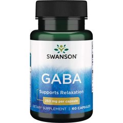 Гамма-аминомасляная кислота, GABA Gamma Aminobutyric Acid, Swanson, 250 мг, 60 капсул - фото