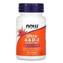 Витамин А и Д, Ultra A & D-3, Now Foods, 25000/1000 МЕ, 100 капсул - фото
