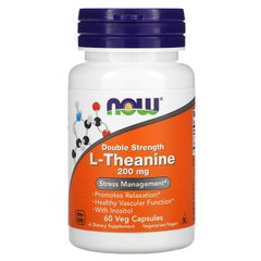 Теанин, L-Theanine, двойная сила, Now Foods, 200 мг, 60 капсул - фото