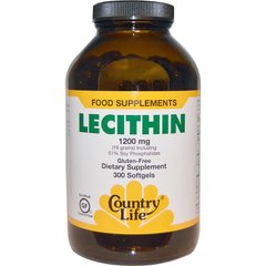 Лецитин, Lecithin, Country Life, 1200 мг, 300 капсул - фото