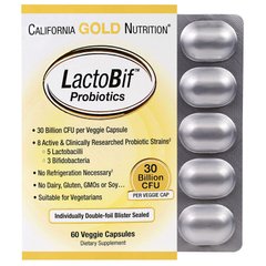 Пробиотики, California Gold Nutrition LactoBif, 30 млд, 60 капсул - фото