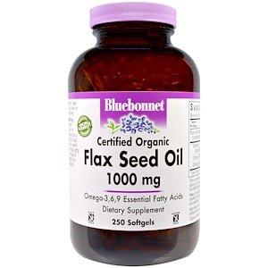 Лляна олія, Flax Seed Oil, Bluebonnet Nutrition, органік, сертифіковане, 1000 мг, 250 капсул - фото