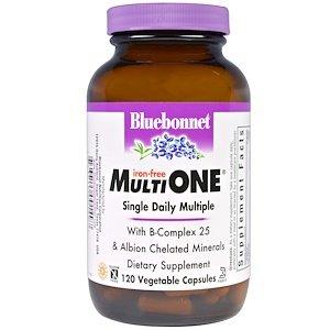 Мультивітаміни без заліза, Daily Multiple, Bluebonnet Nutrition, 1 в день, 120 капсул - фото
