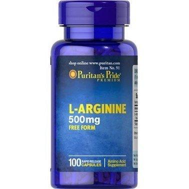 Л-аргінін, L-Arginine, Puritan's Pride, 500 мг, 100 капсул - фото