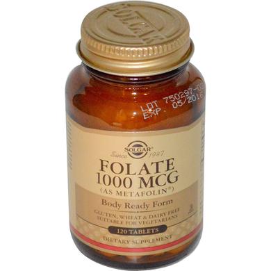 Фолиевая кислота, Folate, Solgar, фолат, 1000 мкг, 120 таблеток - фото