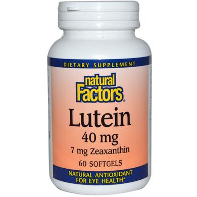 Лютеїн, Lutein, Natural Factors, 40 мг, 60 гелевих капсул - фото