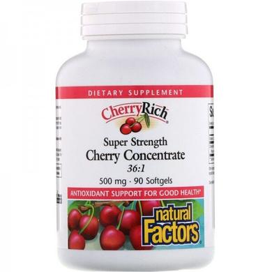 Екстракт дикої вишні, CherryRich, Super Strength Cherry Concentrate, Natural Factors, 500 мг, 90 гелевих капсул - фото