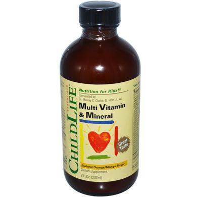 Вітаміни для дітей (Multi Vitamin & Mineral), ChildLife, апельсин-манго, 237 мл - фото