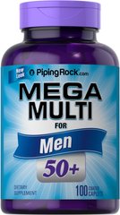 Чоловічі вітаміни 50+, Mega Multiple for Men 50 Plus, Piping Rock, 100 капсул - фото