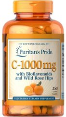 Вітамін С з біофлавоноїдами і шипшиною, Vitamin C with Bioflavonoids and Rose Hips, Puritan's Pride, 1000 мг, 250 каплет - фото