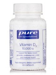 Вітамін D3, Vitamin D3, Pure Encapsulations, 10 000 МО, 120 капсул - фото